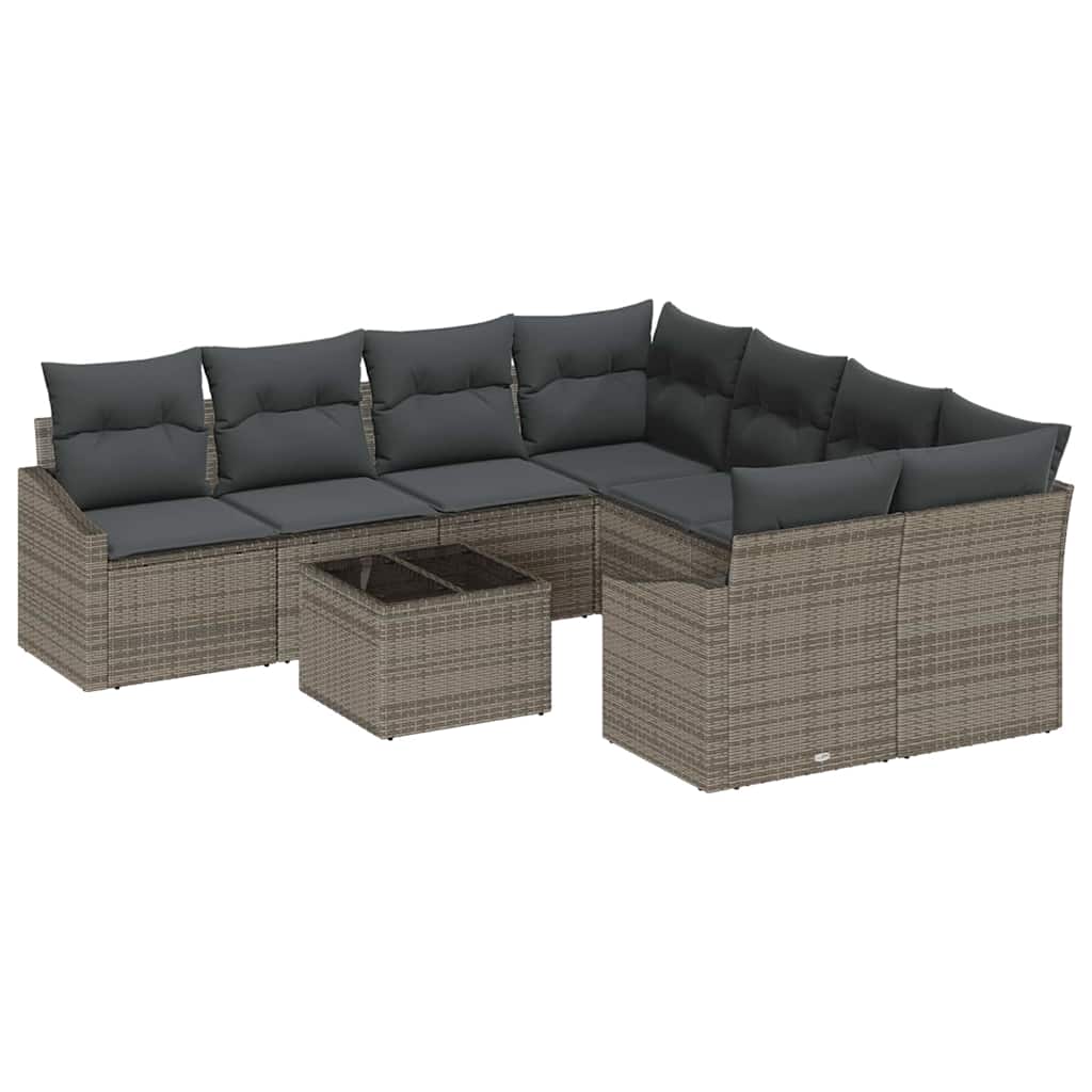 9-piece garden sofa set with cushions grey poly rattan