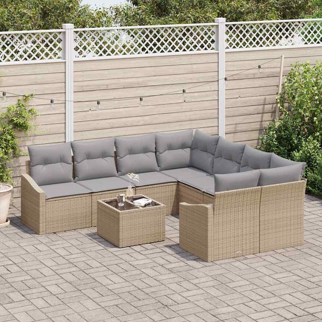 9 dalių Sodo sofa rinkinys su pagalvėlėmis smėlio poli ratanas