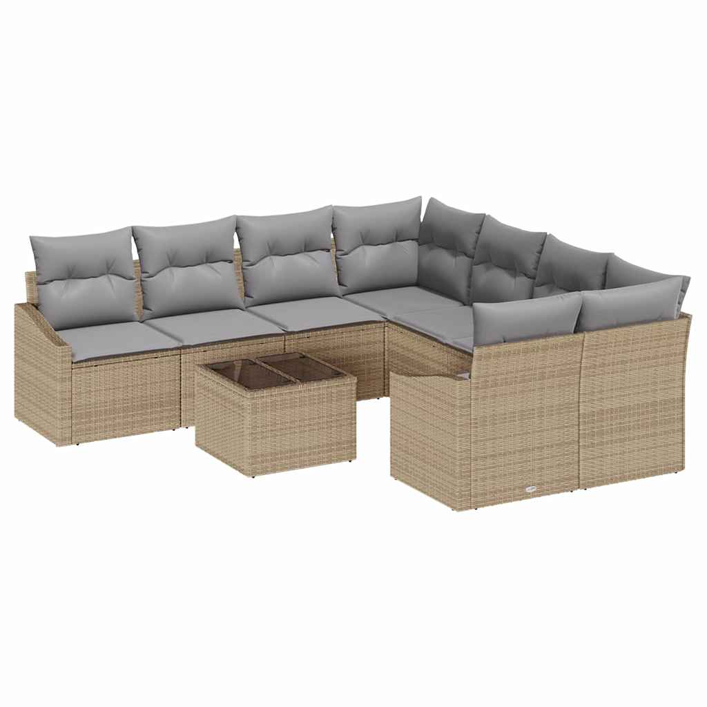 9 dalių Sodo sofa rinkinys su pagalvėlėmis smėlio poli ratanas