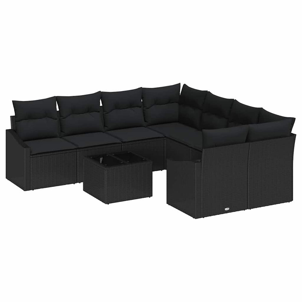 9 dalių sodo sofa komplektas su pagalvėlėmis juodas poliratanas