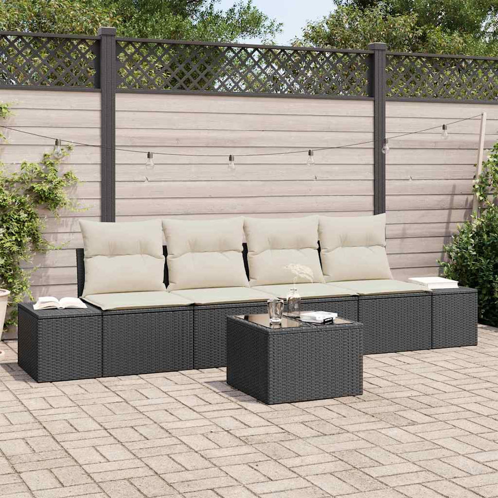 5 dalių sodo sofa rinkinys su pagalvėlėmis Juodas poli ratanas