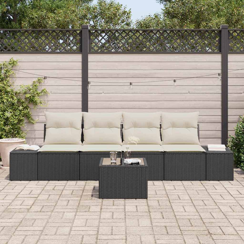 5 dalių sodo sofa rinkinys su pagalvėlėmis Juodas poli ratanas
