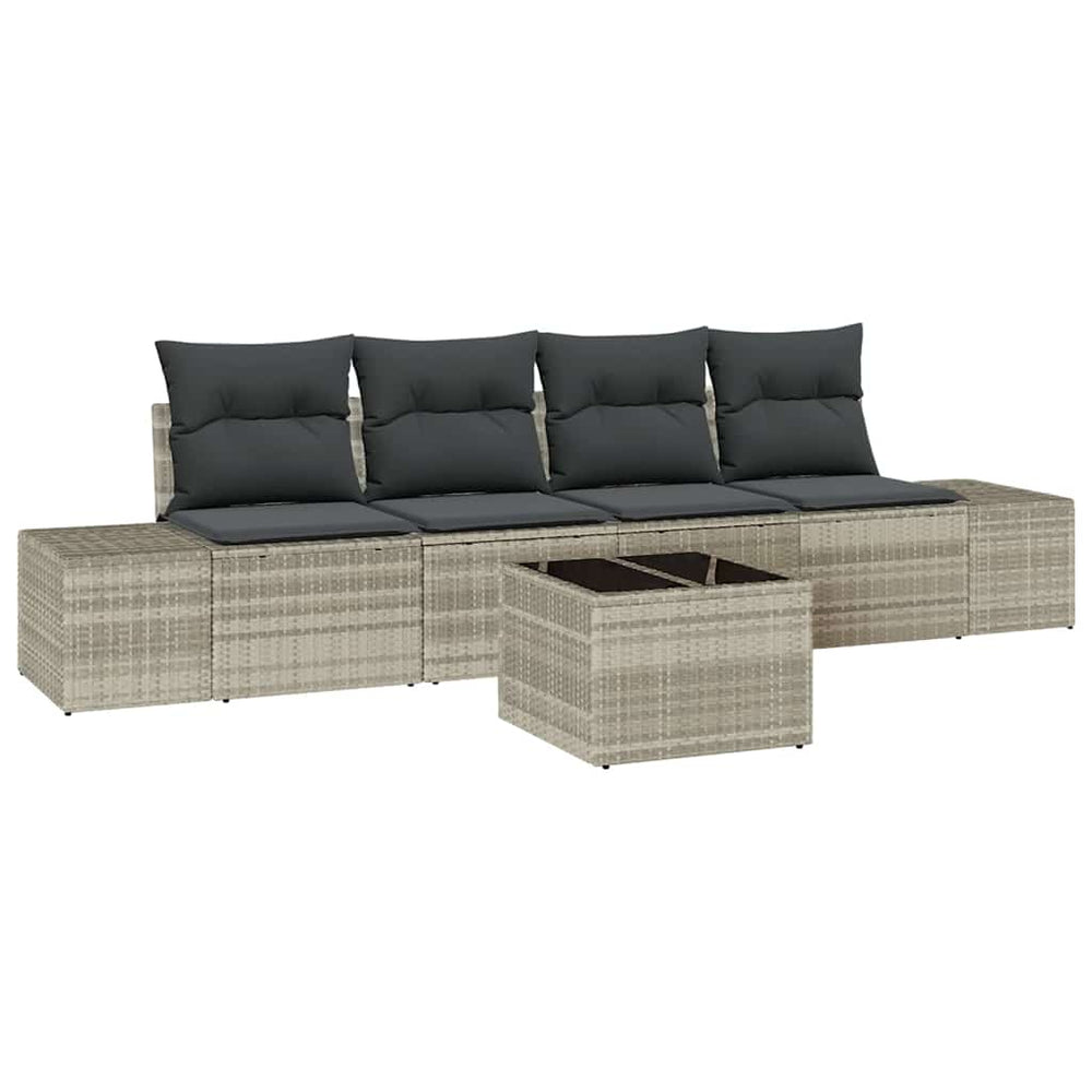 5 Dalių Sodo Sofa Komplektas su Pagalvėlėmis Šviesiai Pilkas Poli Ratanas