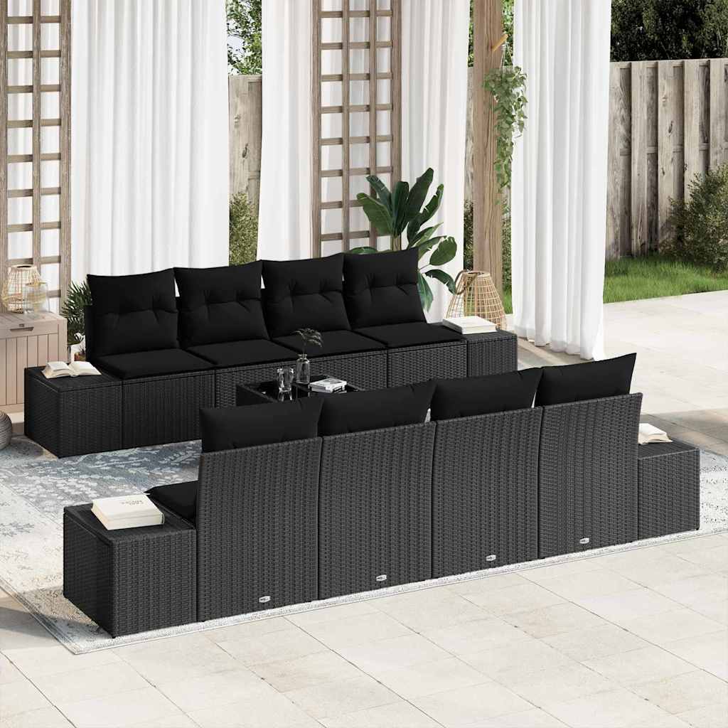 Sodo Sofų Rinkinys su pagalve 7 pcs Juoda poliratanas