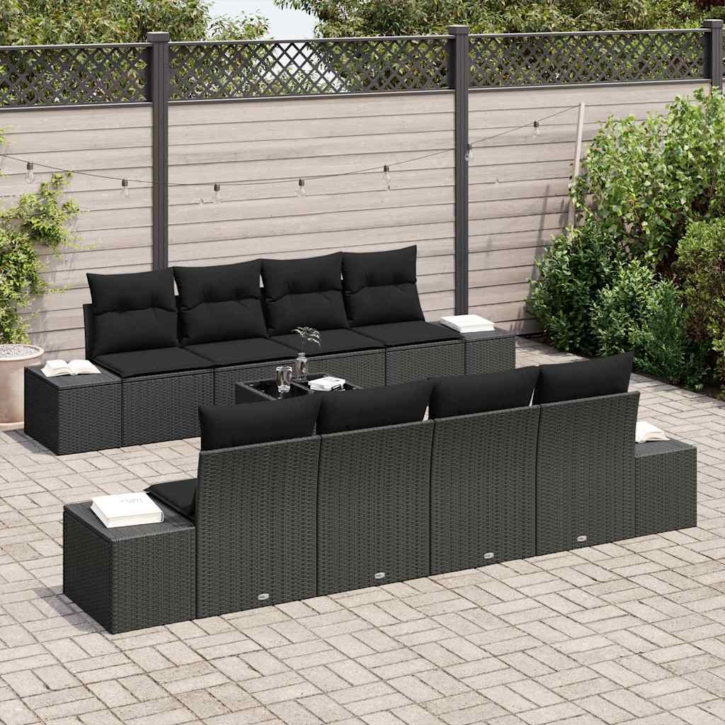 Sodo Sofų Rinkinys su pagalve 7 pcs Juoda poliratanas