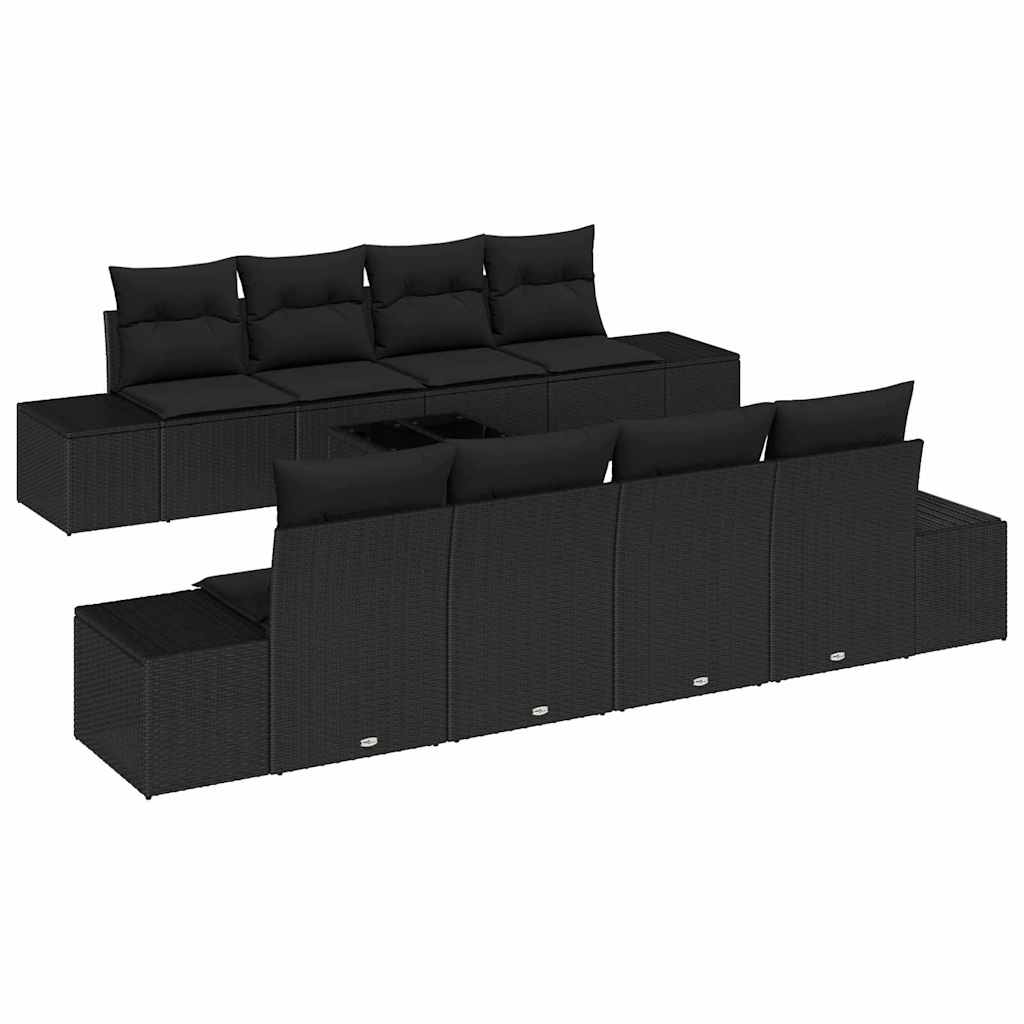 Sodo Sofų Rinkinys su pagalve 7 pcs Juoda poliratanas