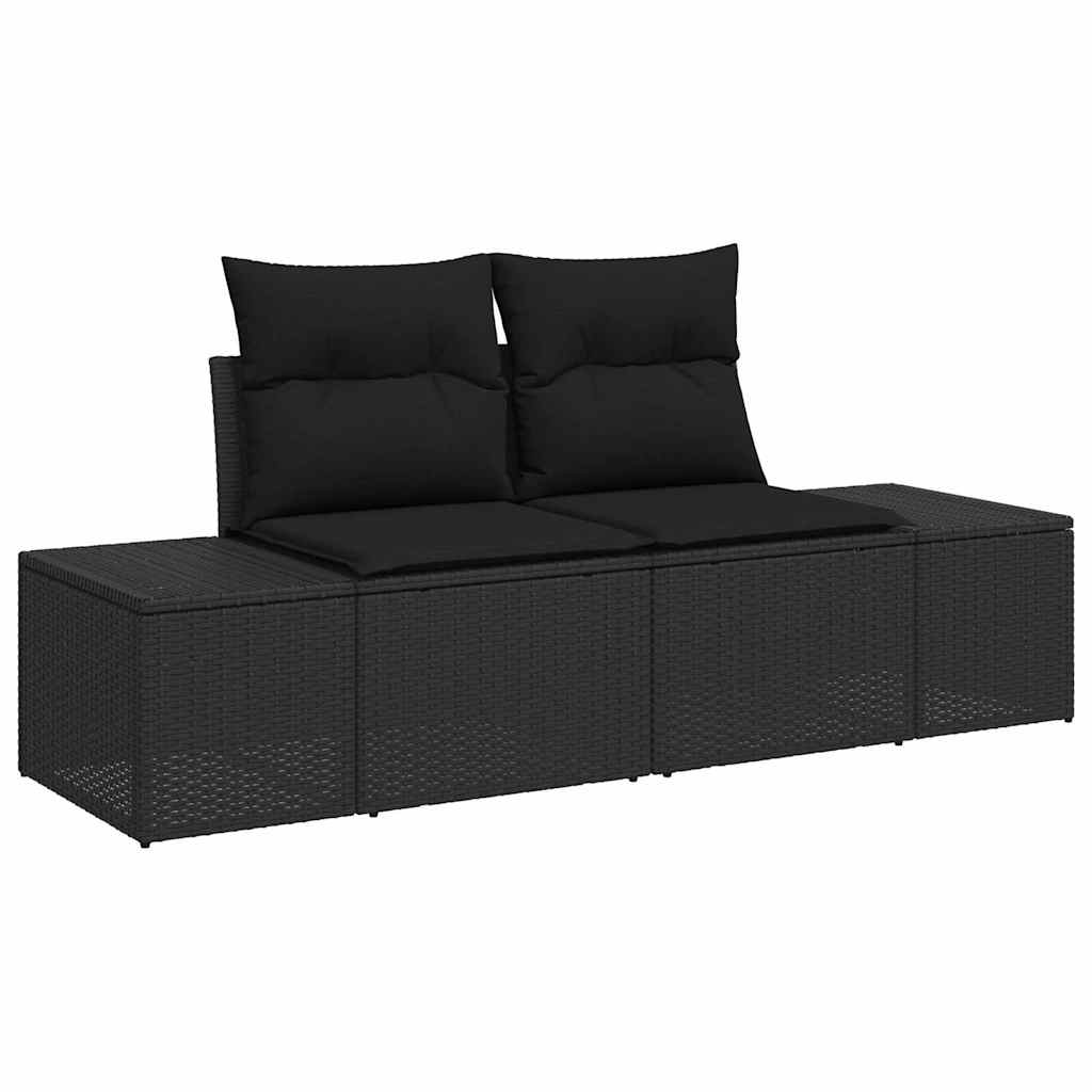Sodo Sofų Rinkinys su pagalve 7 pcs Juoda poliratanas