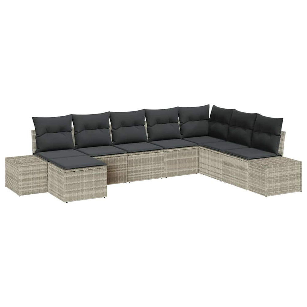 8-piece garden sofa set with cushions - light grey poly rattan
