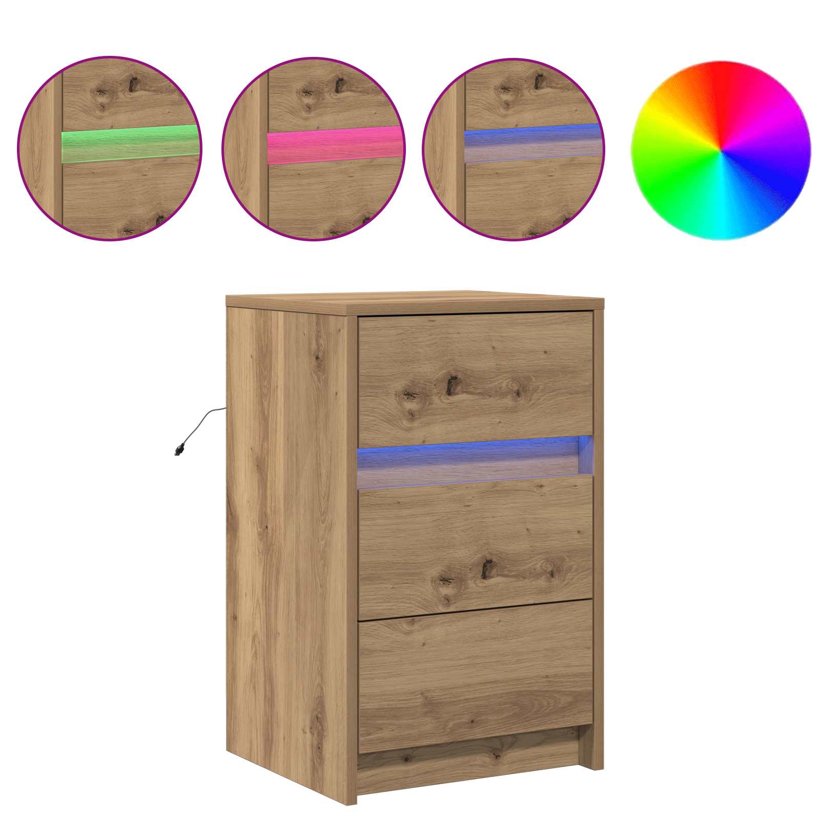 Bedside cabinet with drawer artisan oak 38 x 34 x 61 cm