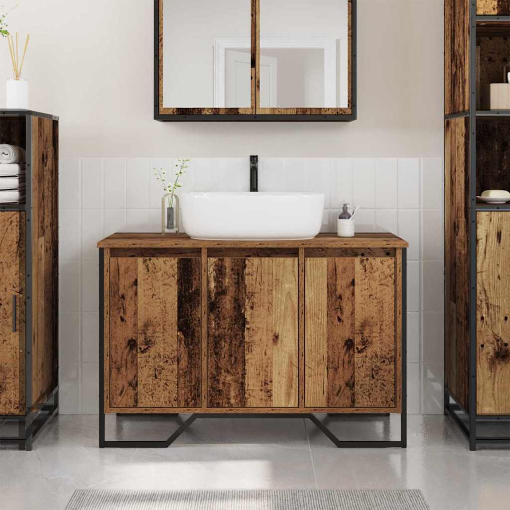 Washbasin cabinet with storage Vintage wood 91 x 35 x 60 cm