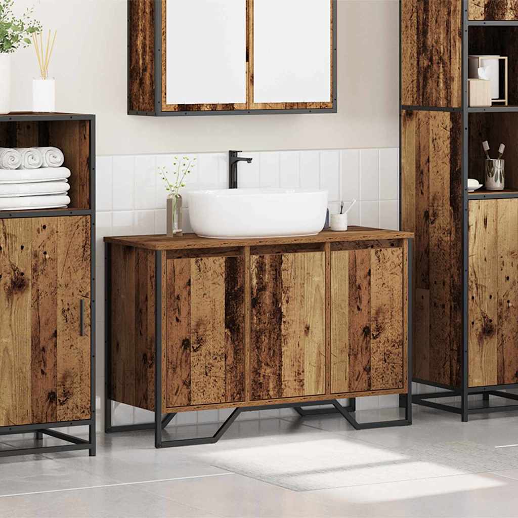 Washbasin cabinet with storage Vintage wood 91 x 35 x 60 cm