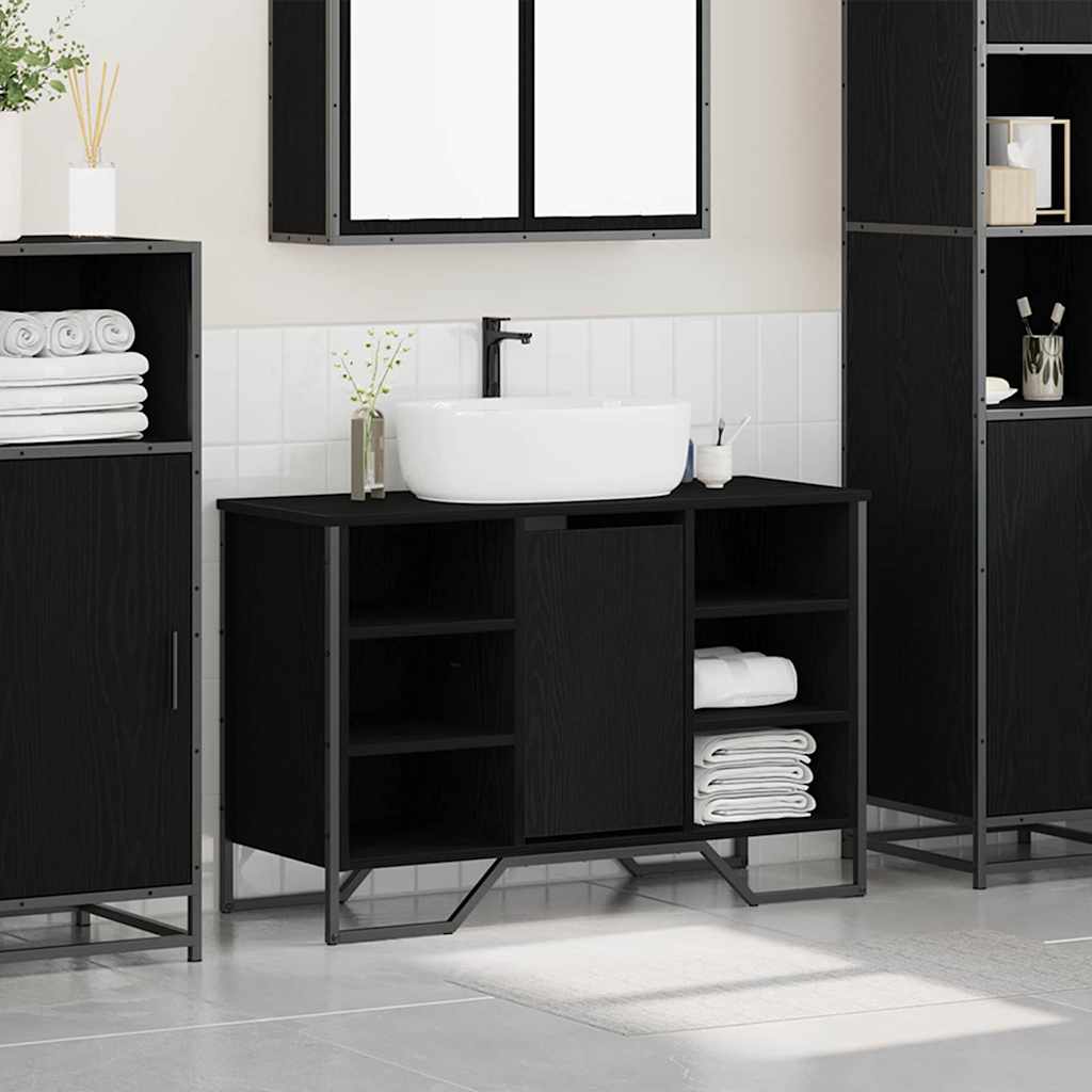 Sink Cabinet with Storage Black Oak 91 x 35 x 60 cm