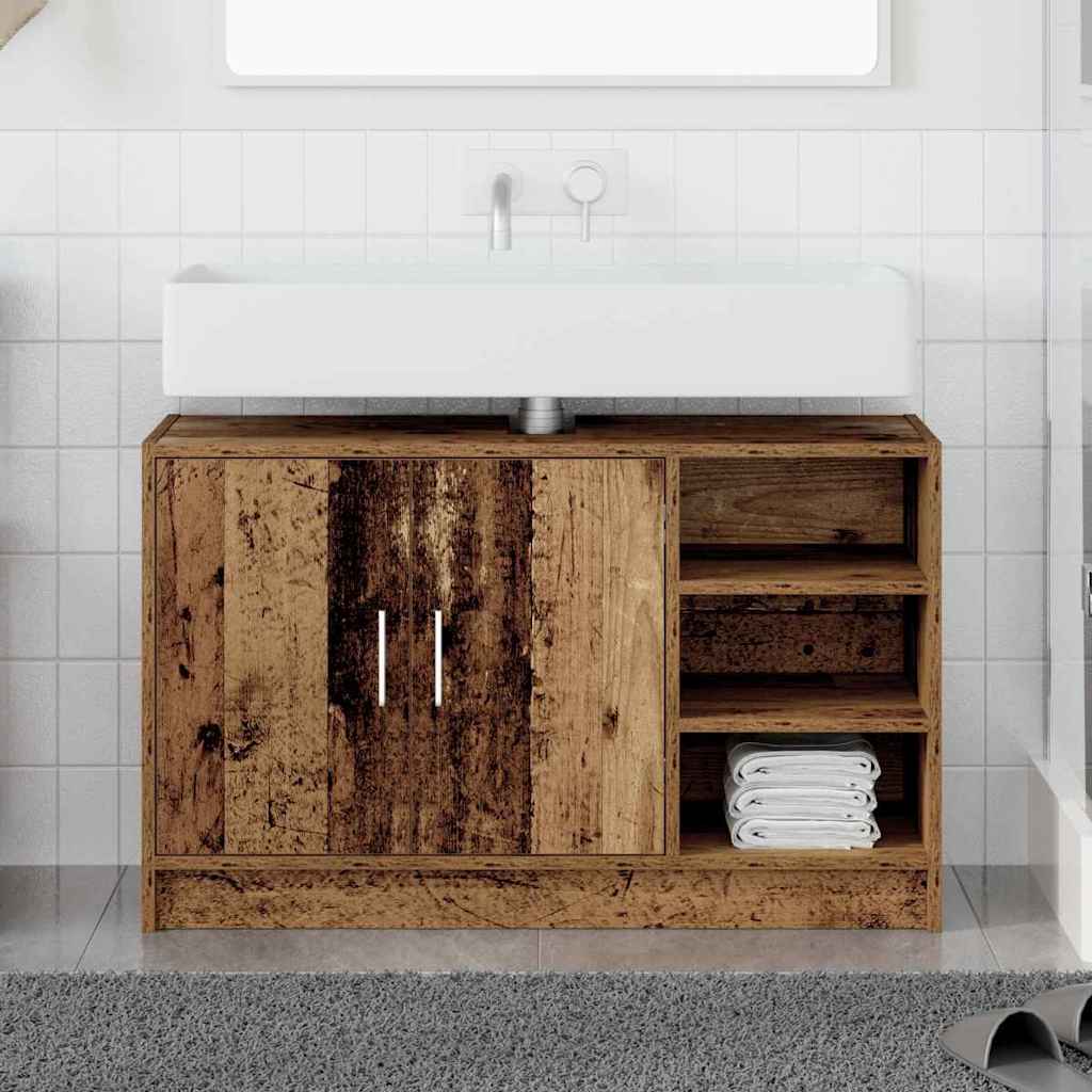 Sink cabinet with storage Vintage wood 90 x 29 x 55 cm