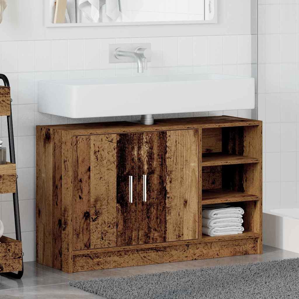 Sink cabinet with storage Vintage wood 90 x 29 x 55 cm