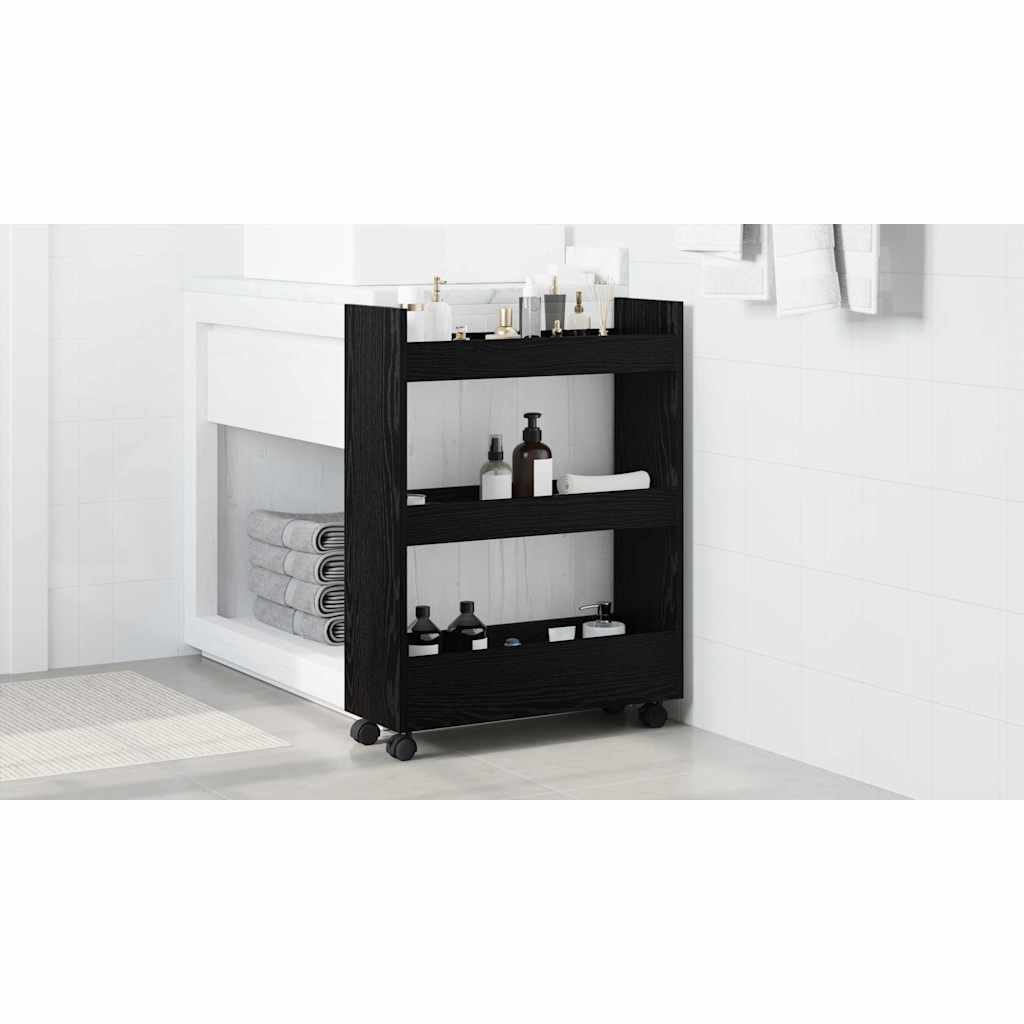 Narrow Storage Cart Black Oak 60 x 22 x 80 cm