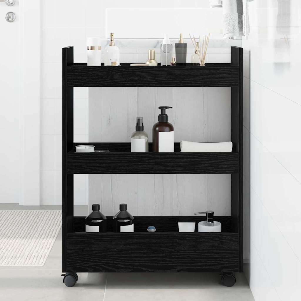 Narrow Storage Cart Black Oak 60 x 22 x 80 cm