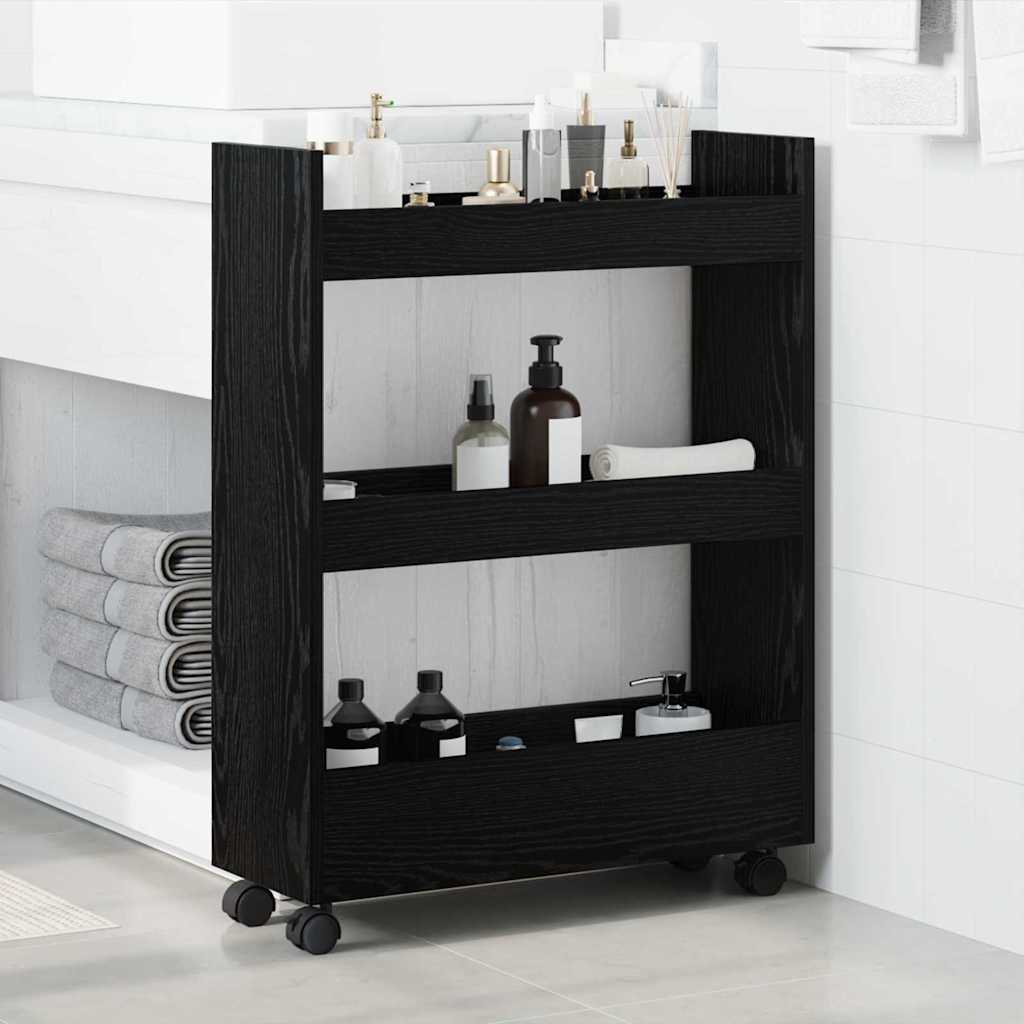 Narrow Storage Cart Black Oak 60 x 22 x 80 cm