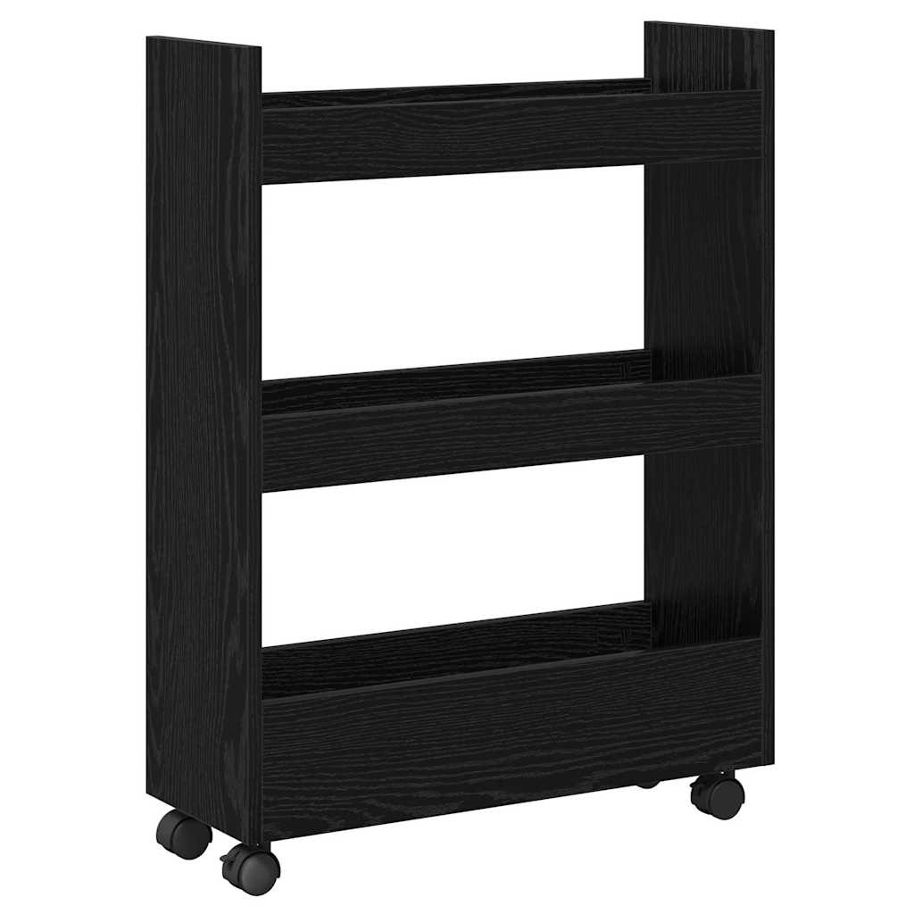 Narrow Storage Cart Black Oak 60 x 22 x 80 cm