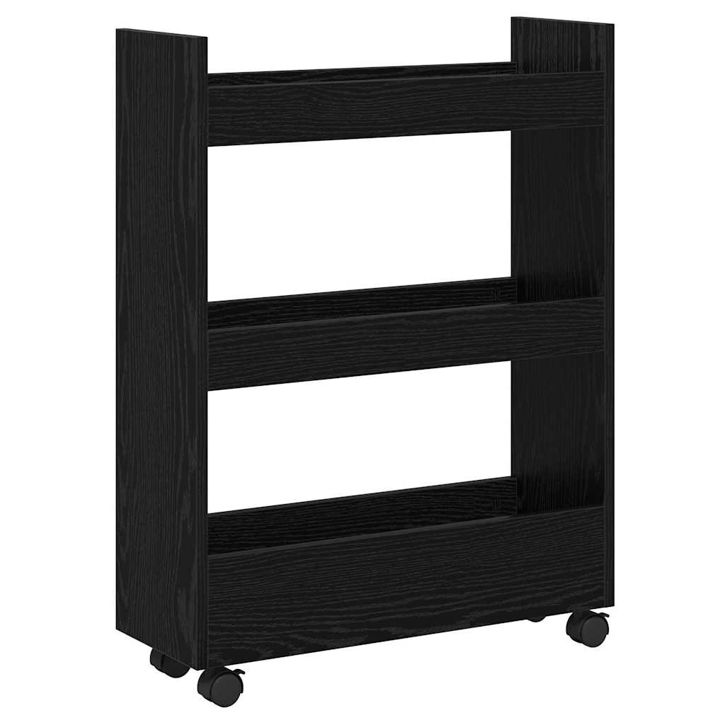 Narrow Storage Cart Black Oak 60 x 22 x 80 cm