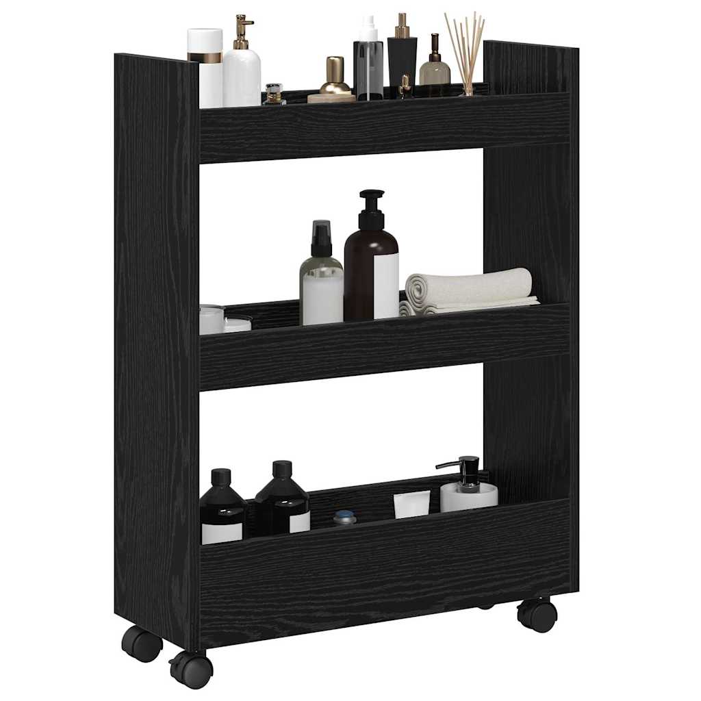 Narrow Storage Cart Black Oak 60 x 22 x 80 cm