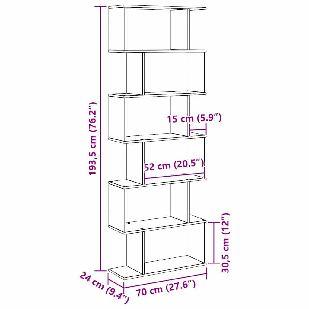 Grāmatu plaukts Melns 70 x 24 x 193,5 cm Apstrādāta koksne