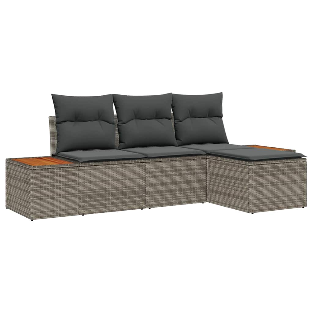4 Dalių Sodo Sofa Komplektas su Pagalvėlėmis Pilka Poli Ratanas Akacija