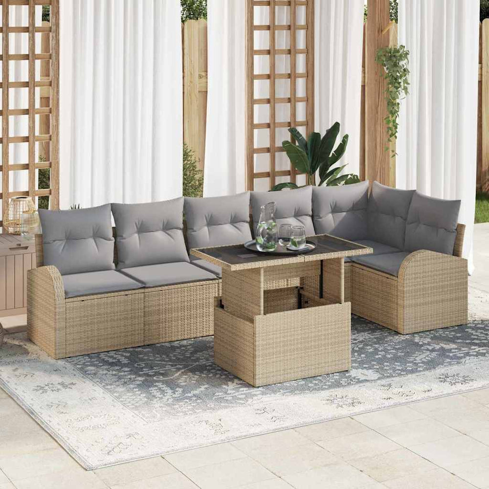 7 dalių sodo sofa rinkinys su pagalvėlėmis smėlio spalvos poli ratanas