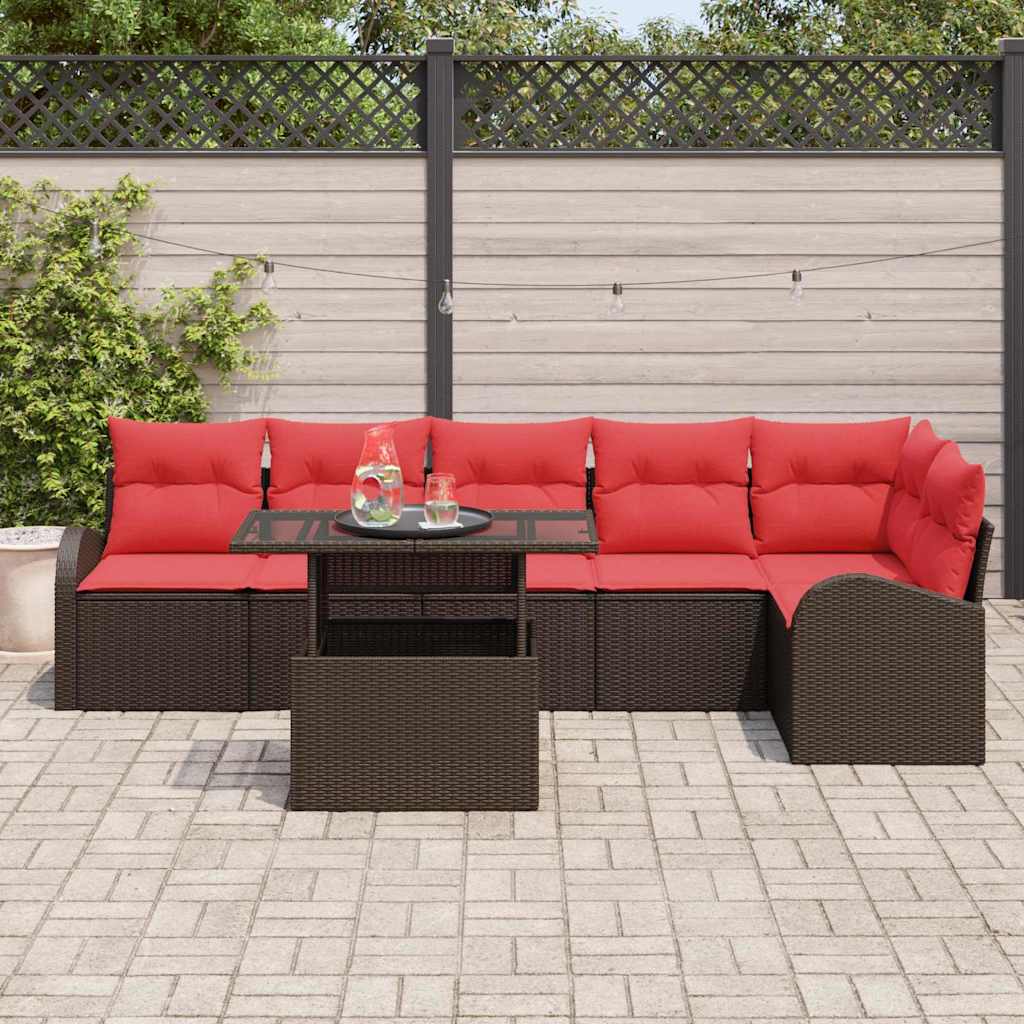 Sodo Sofų Rinkinys su pagalve 7 pcs Ruda ir raudona poliratanas