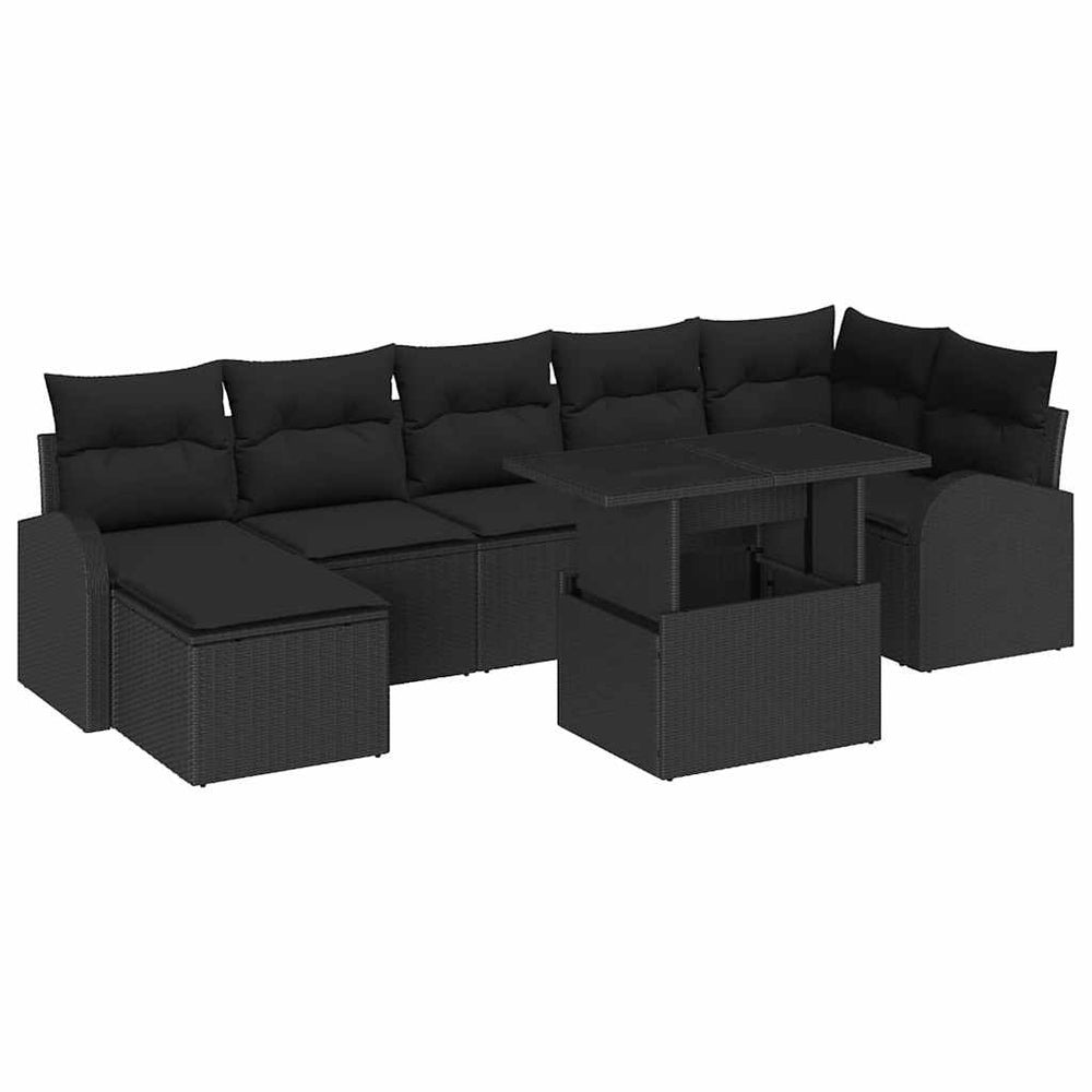 8-piece Garden Sofa Set with Cushions Black Woven Poly Rattan