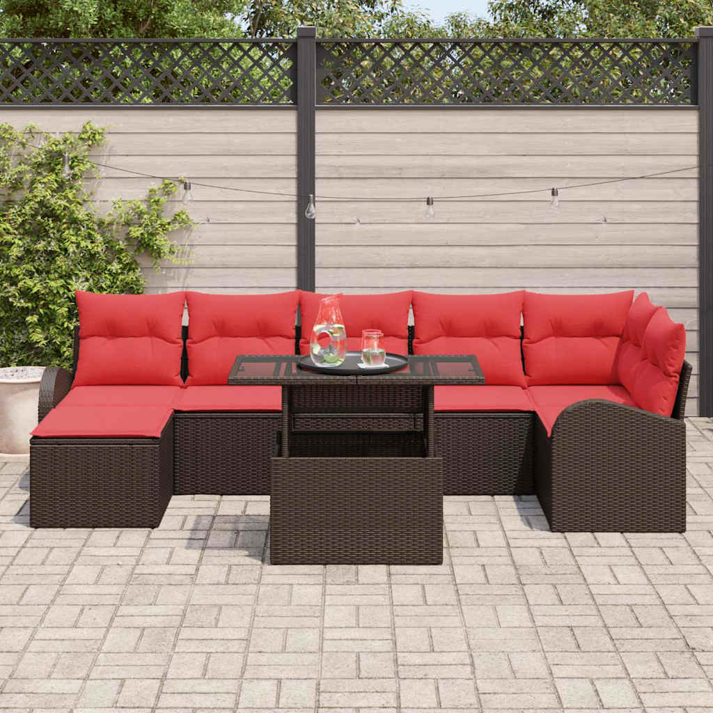 Sodo Sofų Rinkinys su pagalve 8 pcs Ruda ir raudona
