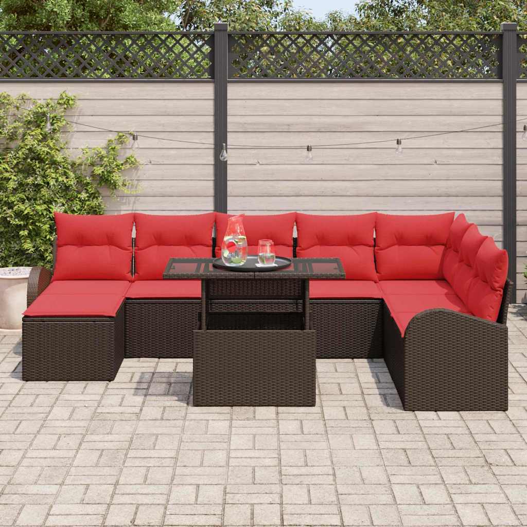 Sodo Sofų Rinkinys 9 pcs Ruda ir raudona poliratanas