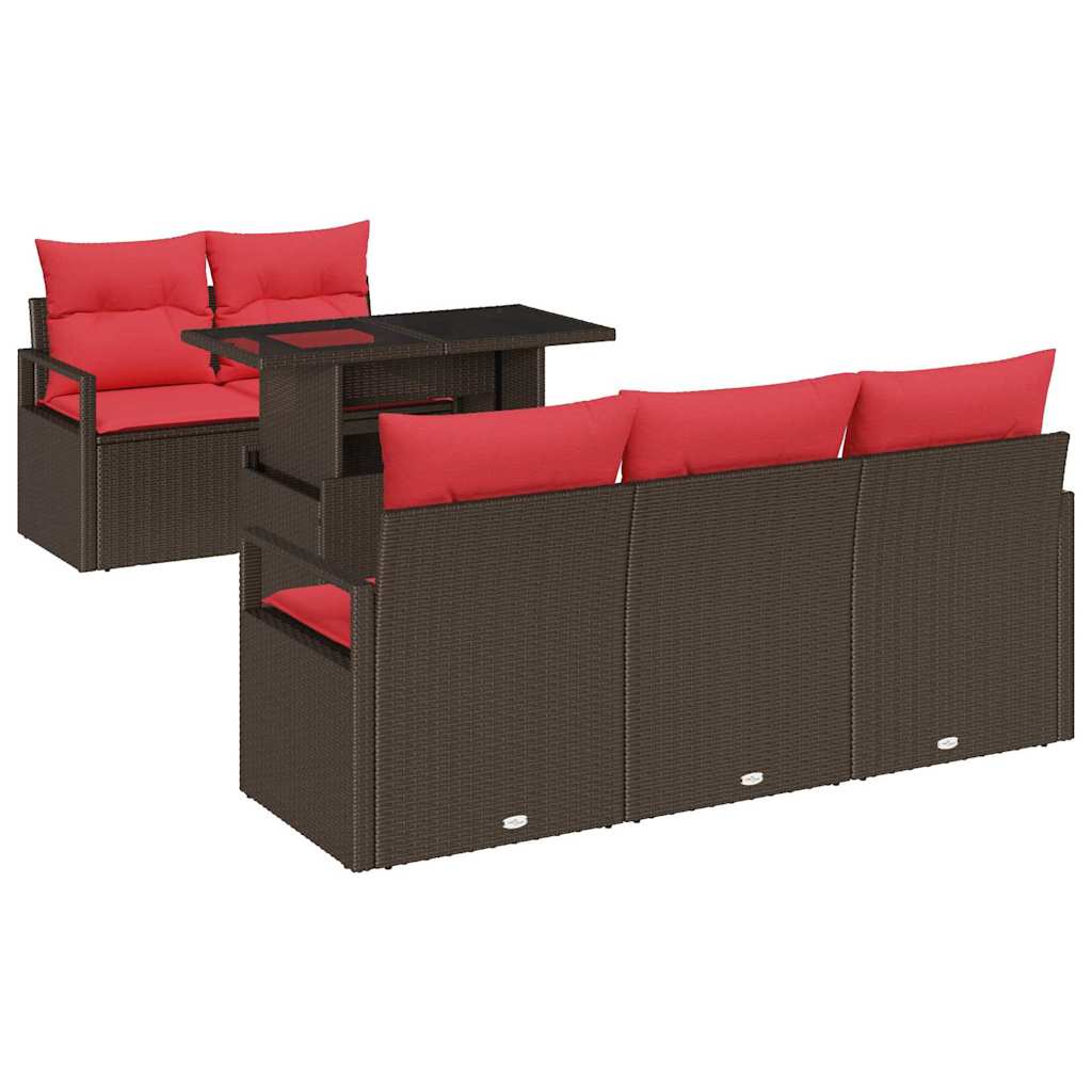 Garden Sofa Set with Cushion 6 pcs Brown and Red Poly Rattan