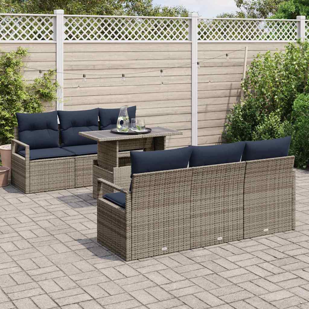 Garden Sofa Set with storage 7 pcs Grey poly rattan