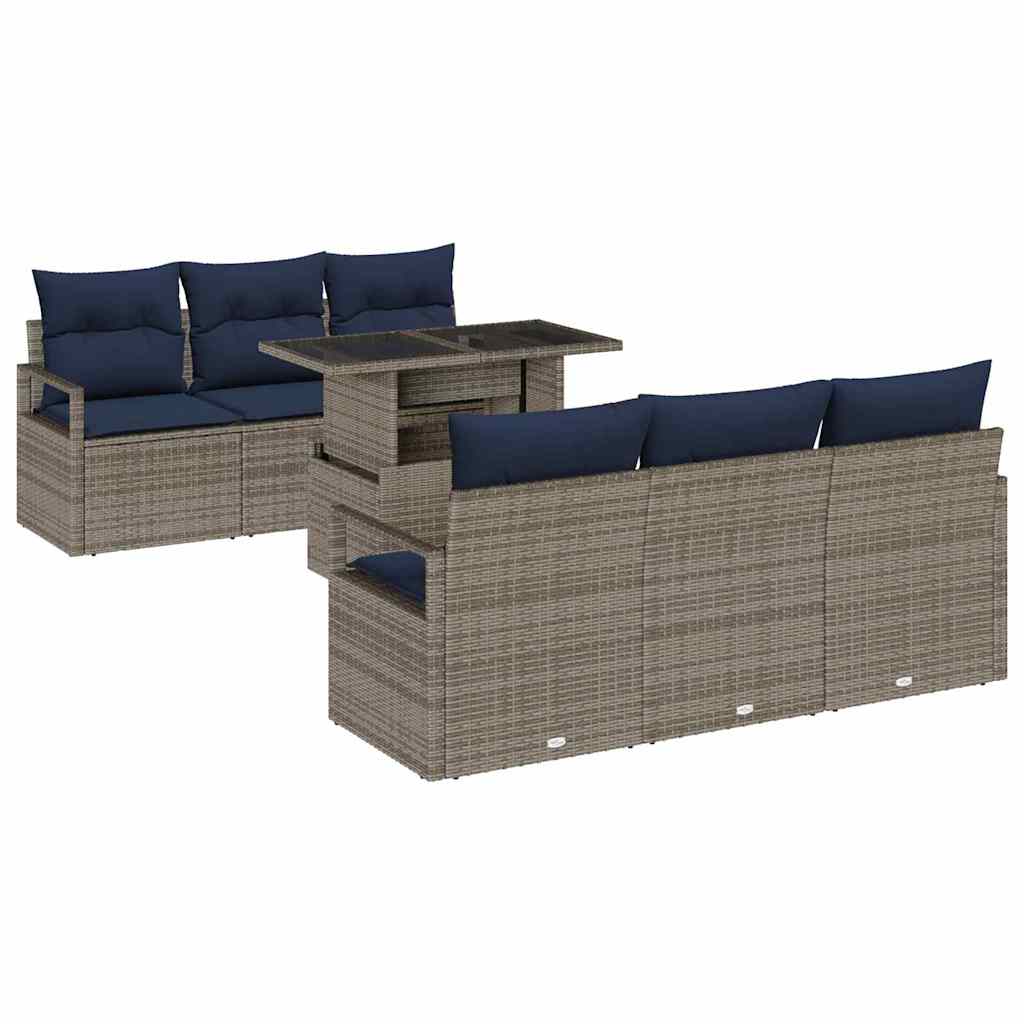 Garden Sofa Set with storage 7 pcs Grey poly rattan