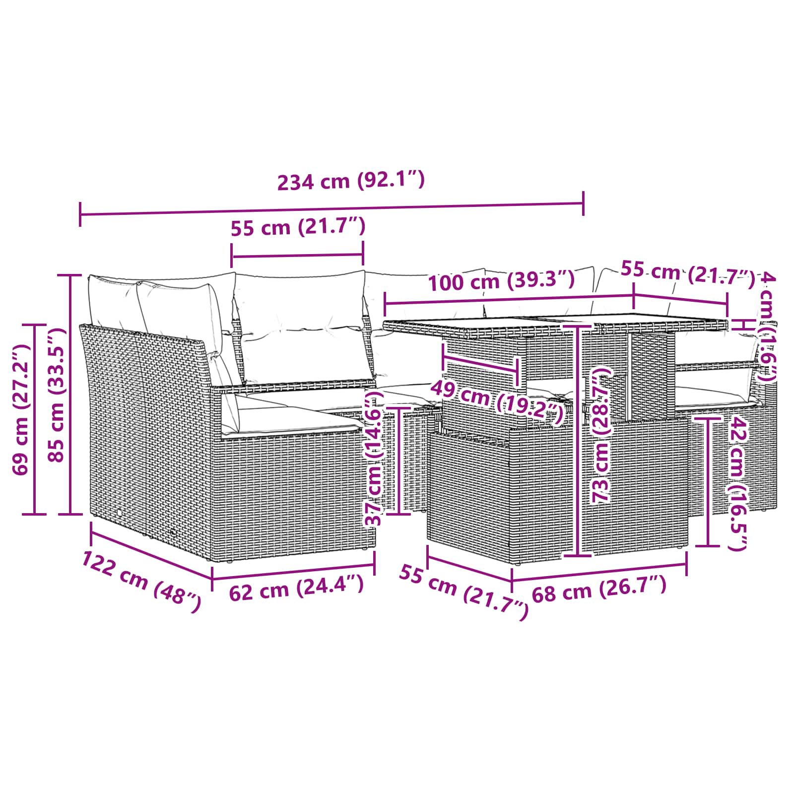 Garden Sofa Set 7 pcs grey and dark blue poly rattan