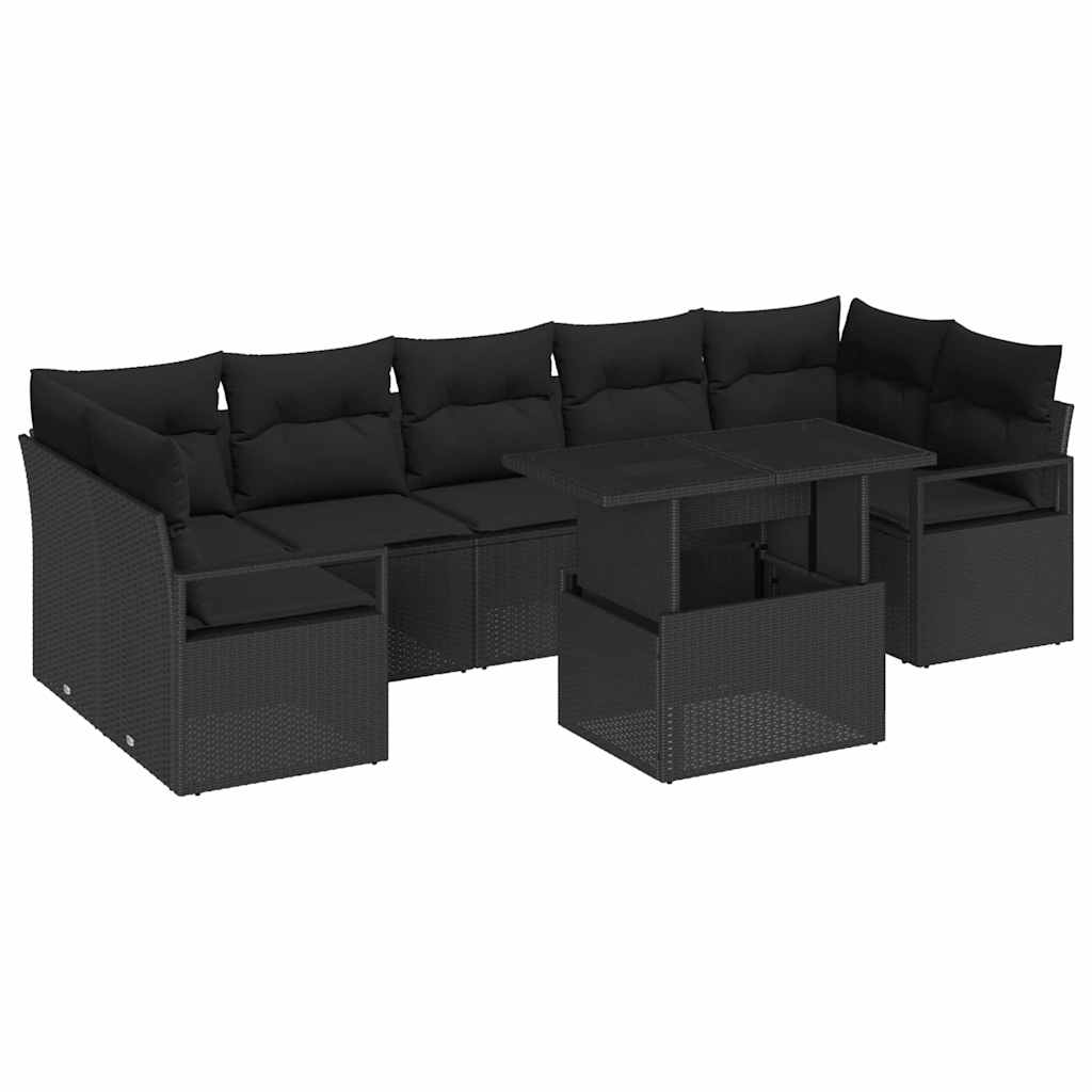 Sodo Sofų Rinkinys su pagalve 8 pcs Juoda poliratanas