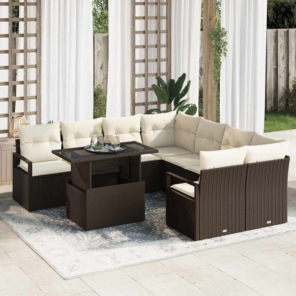9 dalių sodo sofa rinkinys su pagalvėlėmis rudame poli ratane