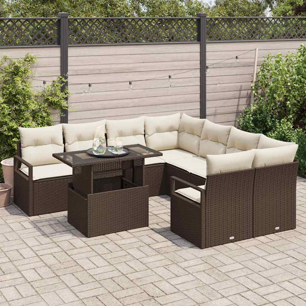 9 dalių sodo sofa rinkinys su pagalvėlėmis rudame poli ratane
