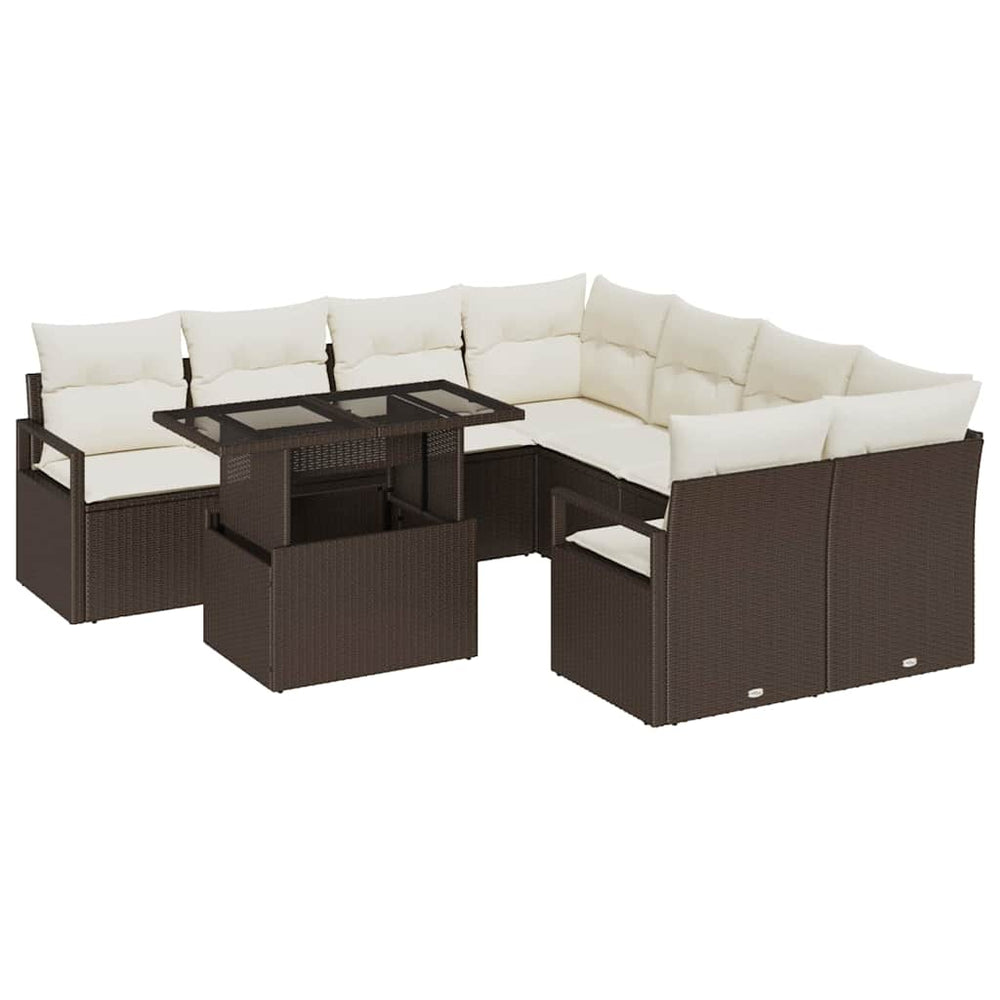 9 dalių sodo sofa rinkinys su pagalvėlėmis rudame poli ratane