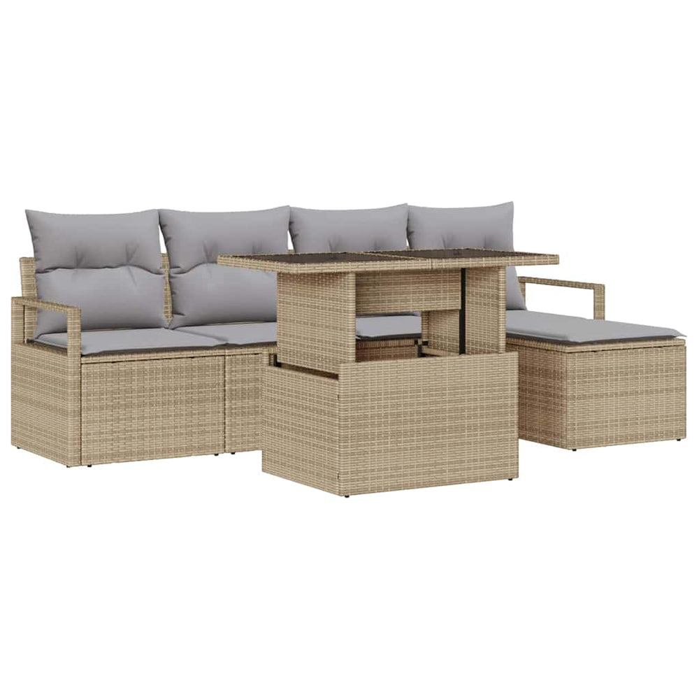 6-Piece Garden Sofa Set with Cushions, Sand Polyrattan