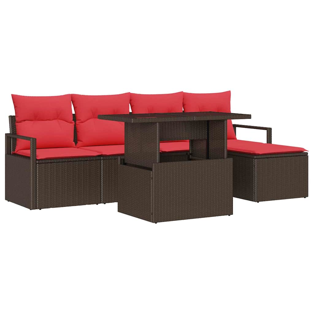 Sodo Sofų Rinkinys 6 pcs Ruda ir raudona poliratanas