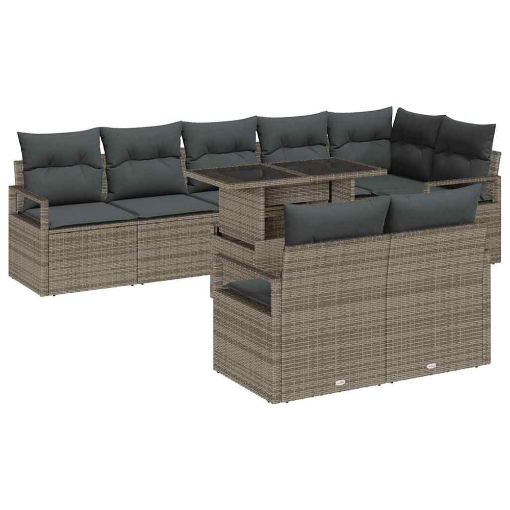 <strong> 9-piece garden sofa set</strong> with cushions, grey, poly rattan.