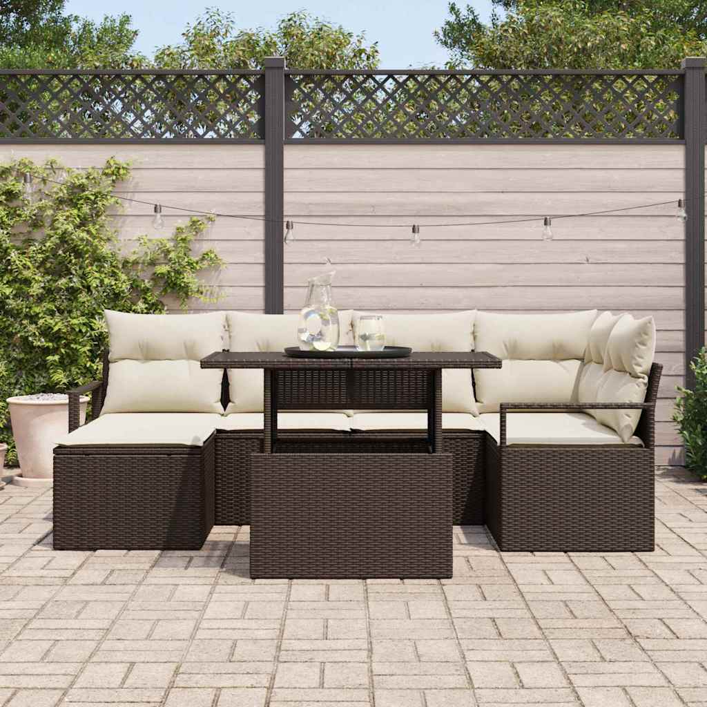 Sodo Sofų Rinkinys su pagalve 7 pcs Ruda ir kreminė