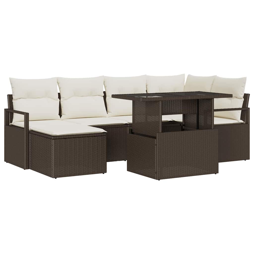 7-piece garden sofa set with cushions brown poly rattan