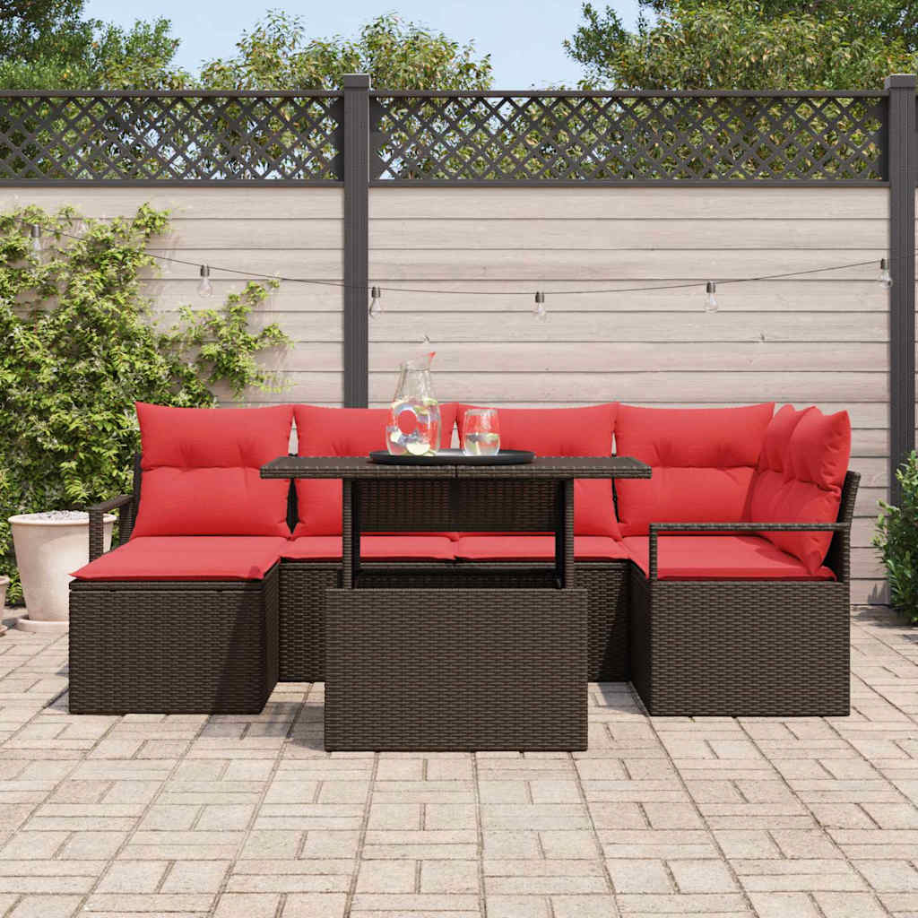 Sodo Sofų Rinkinys 7 pcs Ruda ir raudona Poli ratanas
