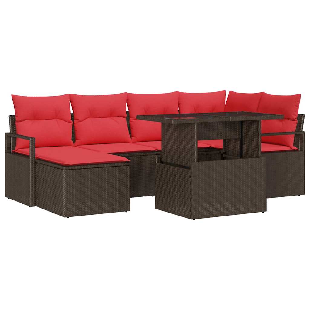 Sodo Sofų Rinkinys 7 pcs Ruda ir raudona Poli ratanas