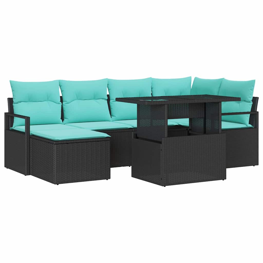 Sodo Sofų Rinkinys 7 pcs Juoda ir mėlyna Poli ratanas
