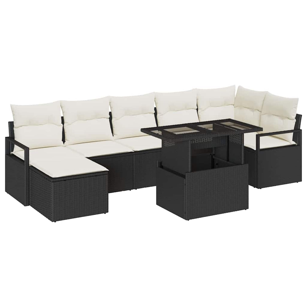 8 Piece Garden Sofa Set with Black Poly Rattan Cushions