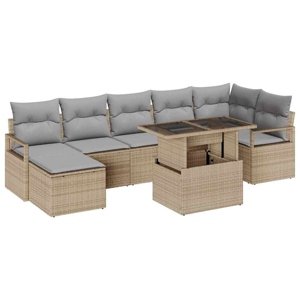 8-Piece Garden Sofa Set with Cushions Beige Poly Rattan