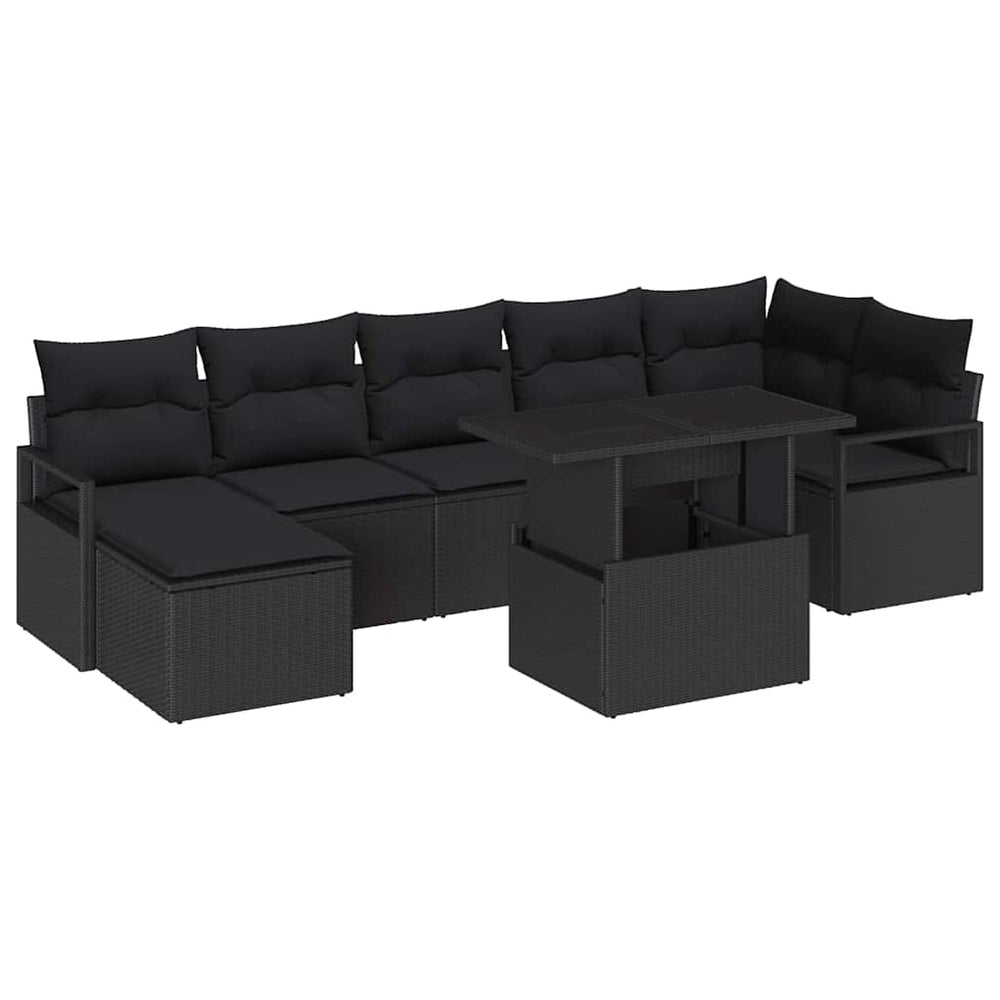 8-Piece Garden Sofa Set with Cushions, Black Poly Rattan